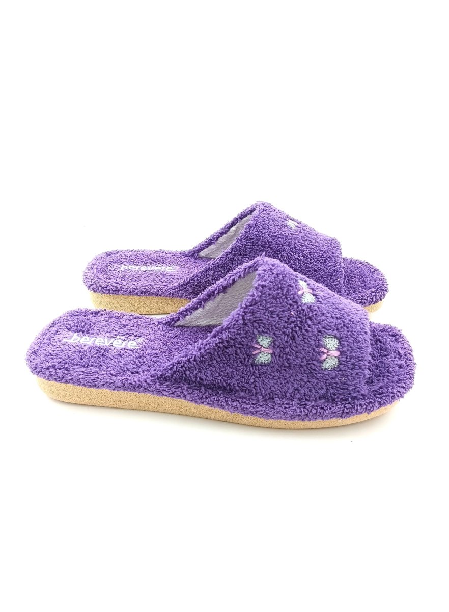 Zapatilla de casa abierta por delante toalla con adorno de mariposas con brillantes - Imagen 4