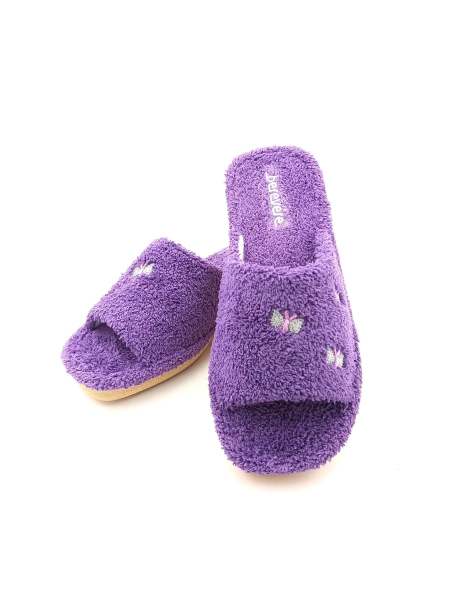 Zapatilla de casa abierta por delante toalla con adorno de mariposas con brillantes - Imagen 5