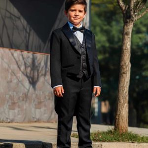 Frac de Niño Negro con Chaleco – Conjunto 3 Piezas
