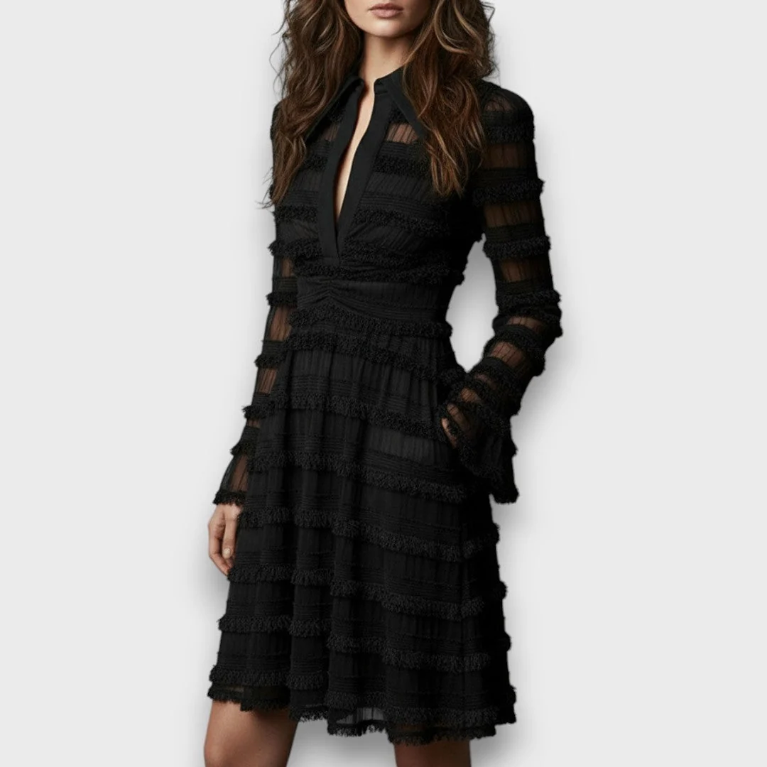 Parisa – Vestido de Mujer Midi de Flecos Transparente - Imagen 4