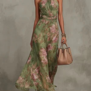 Alejandra | Vestido maxi floral verde para Mujer