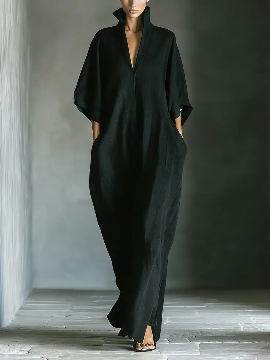 Caro - Vestido Maxi Negro Minimalista con Mangas de Kimono para Mujer - Imagen 2
