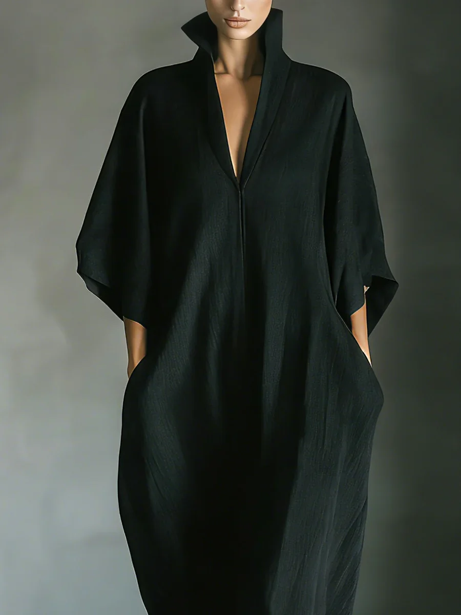 Caro - Vestido Maxi Negro Minimalista con Mangas de Kimono para Mujer - Imagen 4