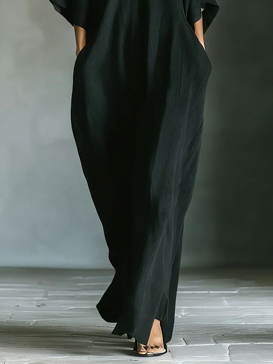 Caro - Vestido Maxi Negro Minimalista con Mangas de Kimono para Mujer - Imagen 5