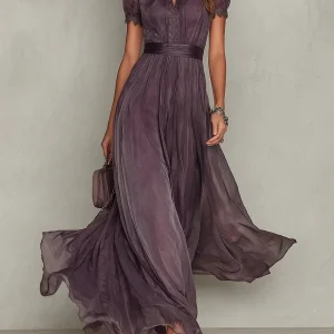Flavia -  Vestido largo violeta con escote en forma de llave para Mujer