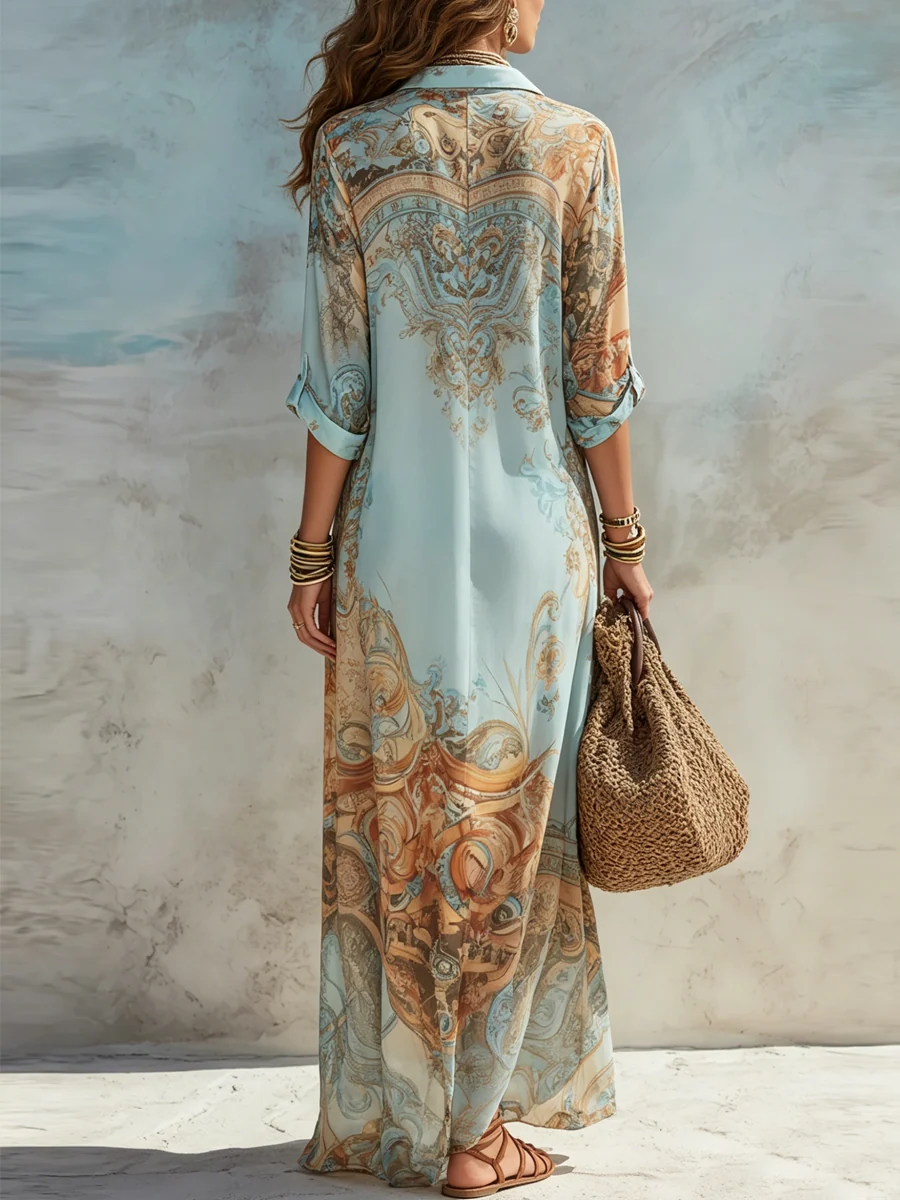 Luisa | Vestido maxi chemisier mediterráneo para Mujer - Imagen 4