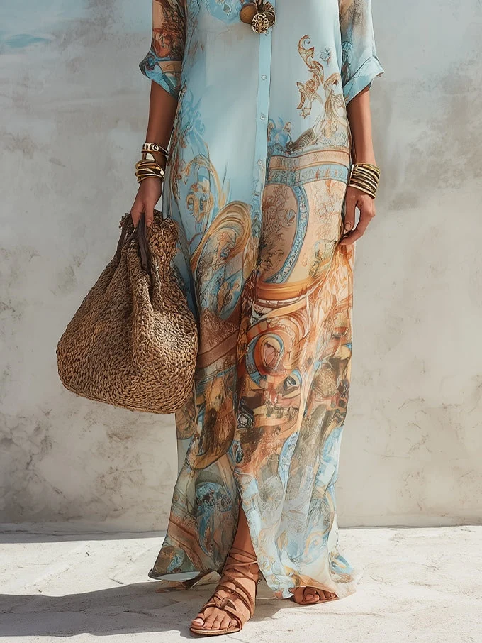 Luisa | Vestido maxi chemisier mediterráneo para Mujer - Imagen 6
