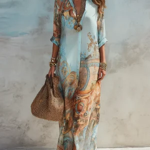 Luisa | Vestido maxi chemisier mediterráneo para Mujer