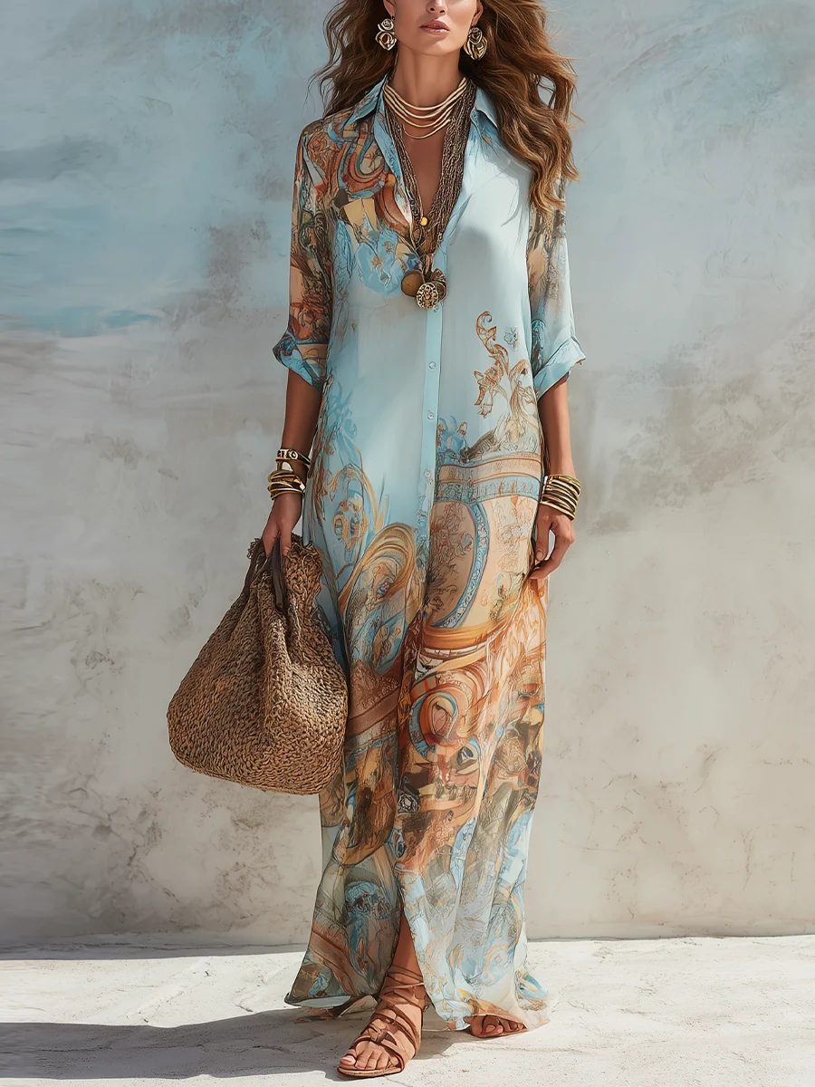 Luisa | Vestido maxi chemisier mediterráneo para Mujer - Imagen 2