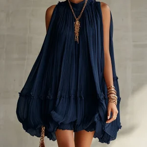 Camilla | Mini vestido de chiffon con cuello americano y falda globo para Mujer