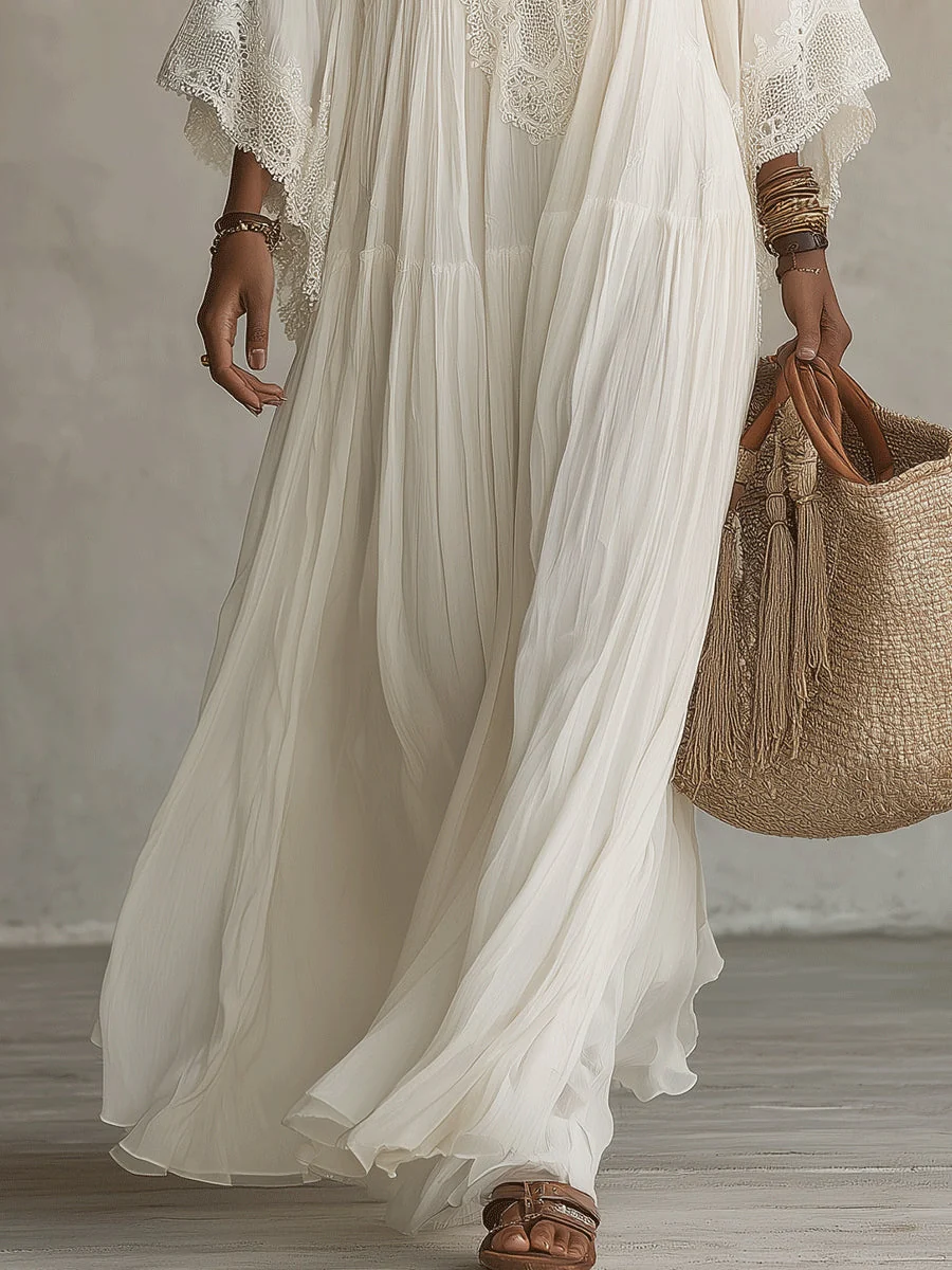 Indara | Vestido largo de blanco con escote en V para Mujer - Imagen 6