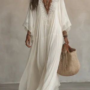 Indara | Vestido largo de blanco con escote en V para Mujer
