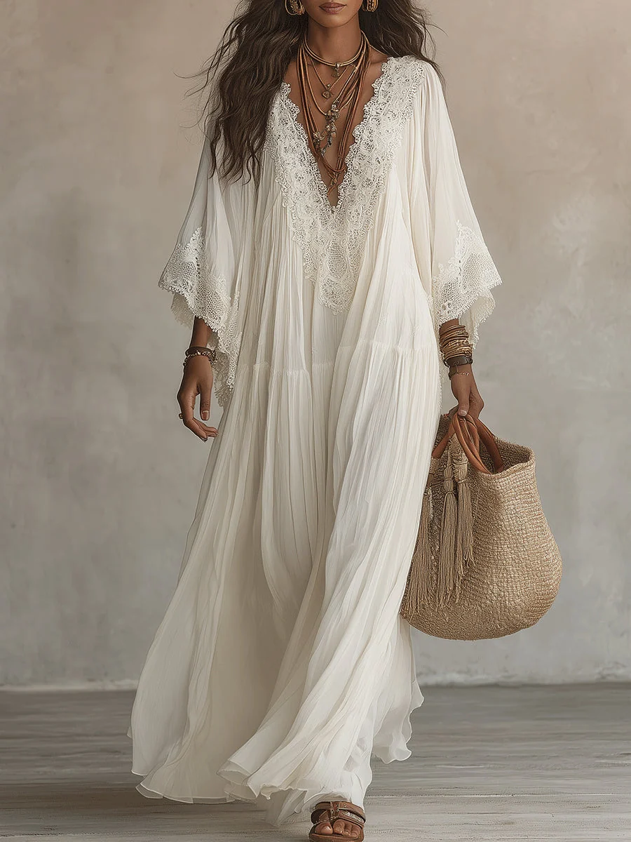 Indara | Vestido largo de blanco con escote en V para Mujer - Imagen 2