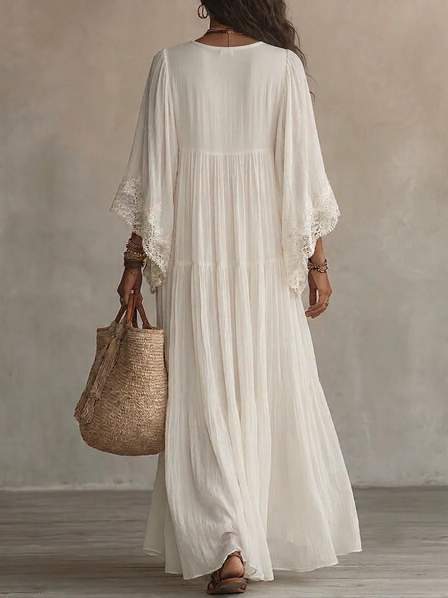Indara | Vestido largo de blanco con escote en V para Mujer - Imagen 3