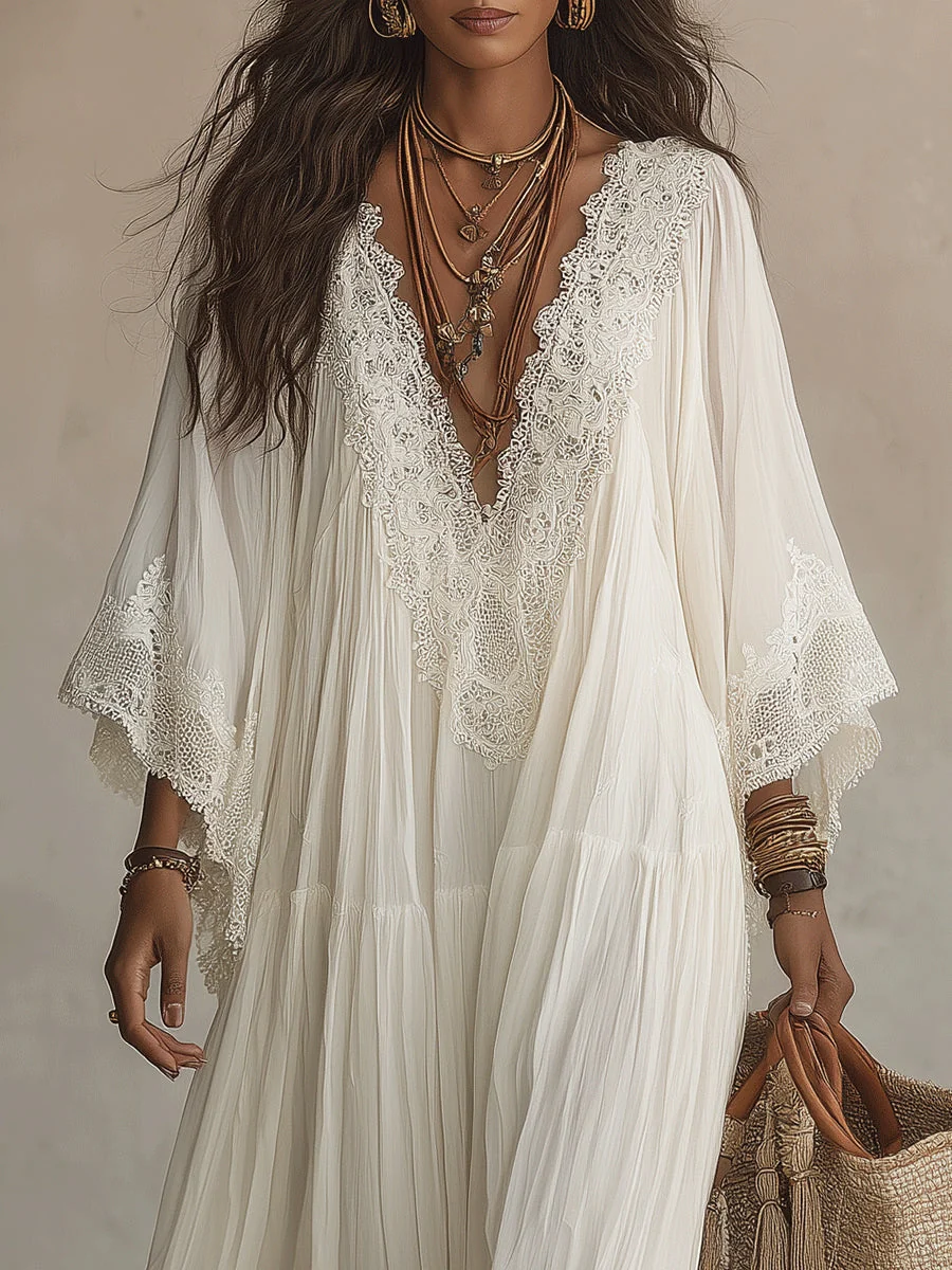 Indara | Vestido largo de blanco con escote en V para Mujer - Imagen 5