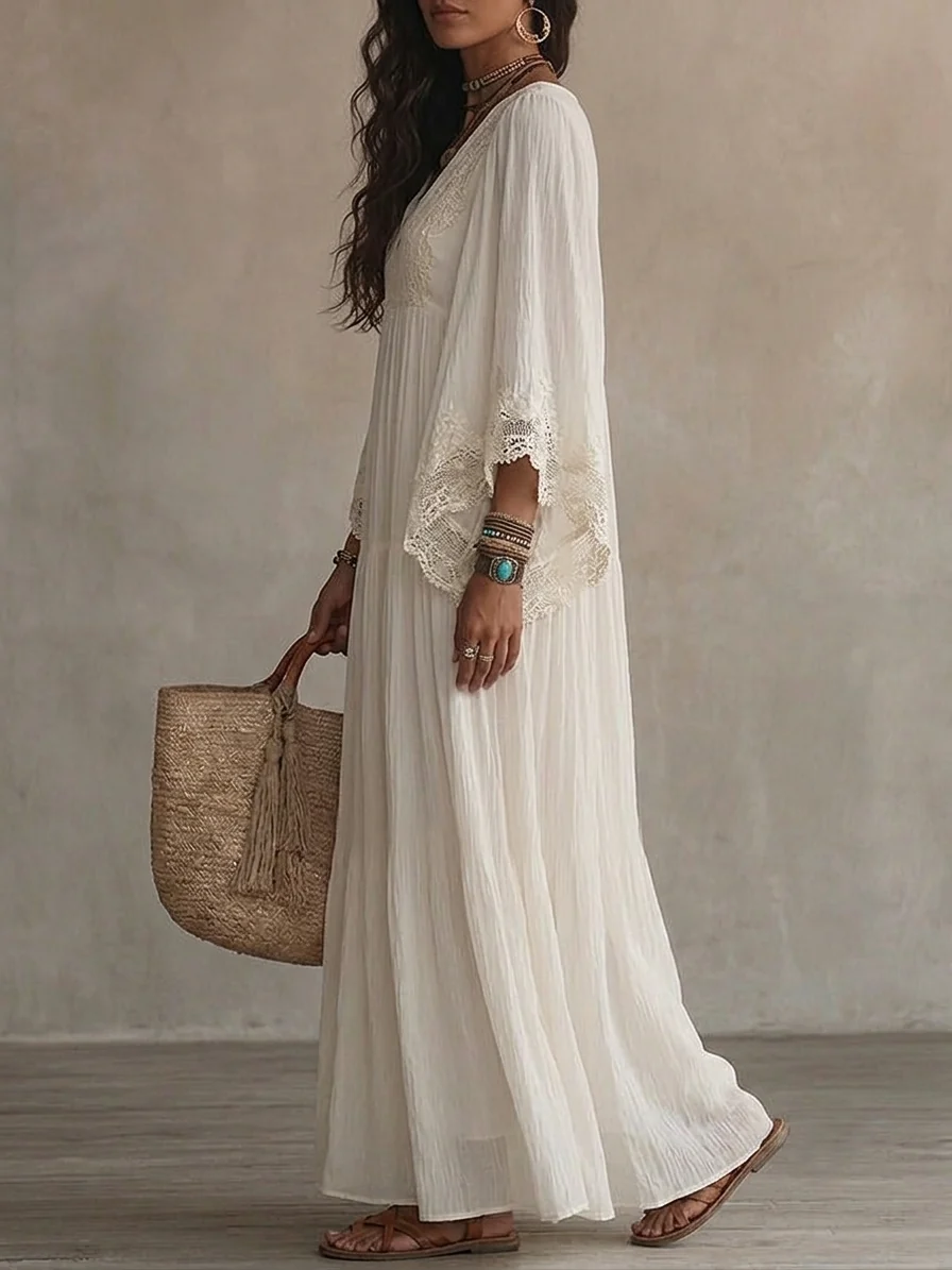 Indara | Vestido largo de blanco con escote en V para Mujer - Imagen 4