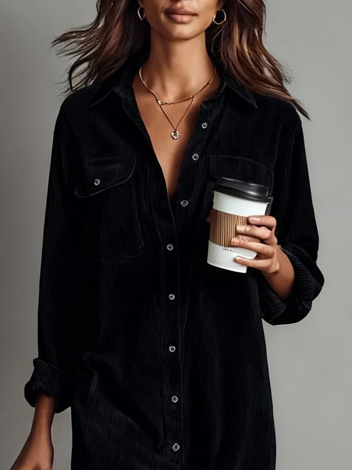 Margriet | Vestido Midi de Terciopelo Acanalado con Bolsillos y Botonadura Simple para Mujer - Imagen 8