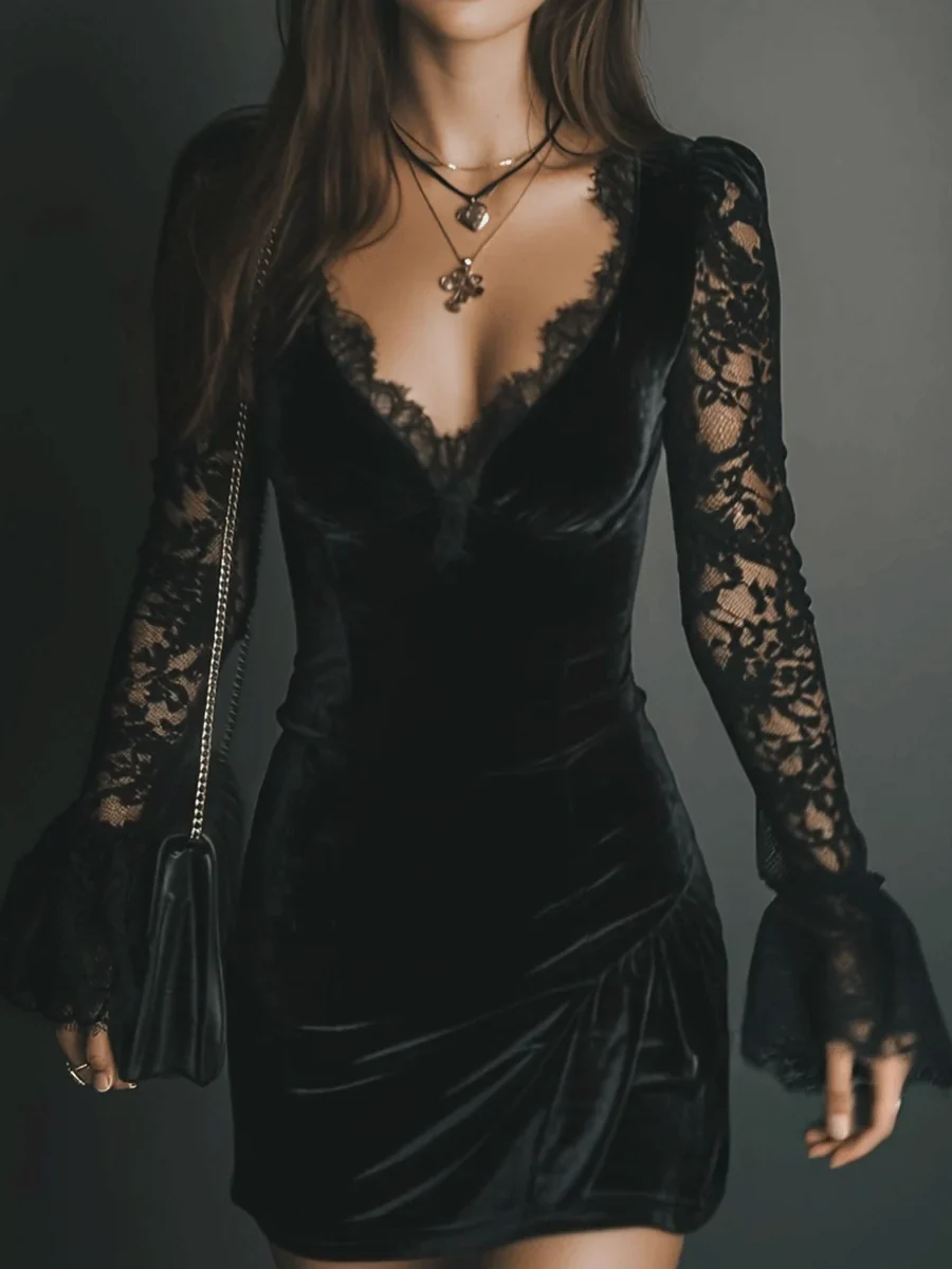 Lunori™ | Vestido mini de terciopelo y encaje Luna - Imagen 5