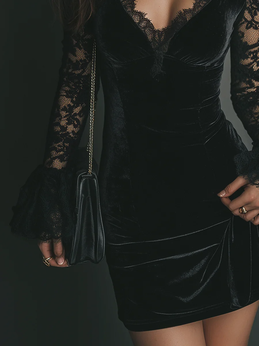Lunori™ | Vestido mini de terciopelo y encaje Luna - Imagen 6