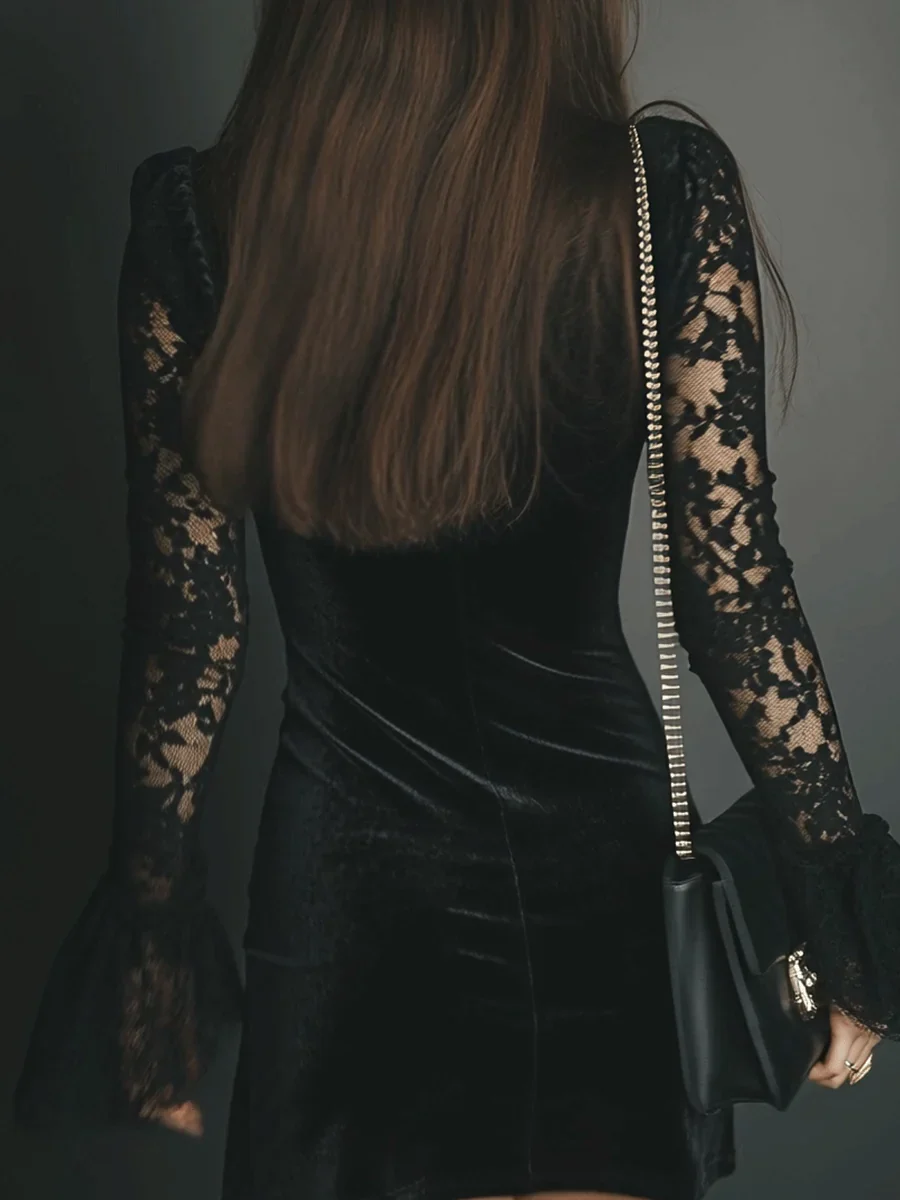 Lunori™ | Vestido mini de terciopelo y encaje Luna - Imagen 7
