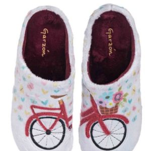 Zapatillas para casa de mujer con estampado de bicileta con flores y con suela de goma
