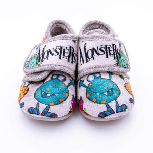 Zapatilla de niños para casa en algodón con cierre de velcro con motivo de Mosthers y con suela de goma