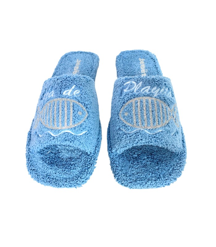 Zapatilla de casa abierta por delante toalla con adorno de pez con brillantes - Imagen 2