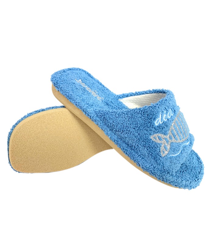 Zapatilla de casa abierta por delante toalla con adorno de pez con brillantes - Imagen 3