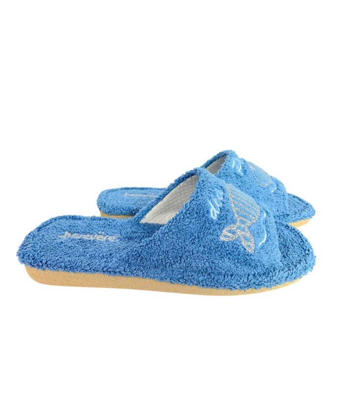 Zapatilla de casa abierta por delante toalla con adorno de pez con brillantes - Imagen 4