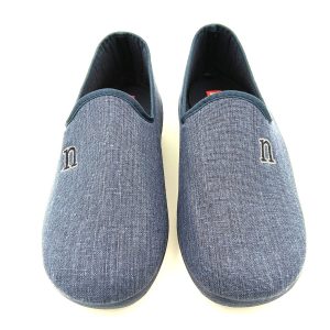 Zapatilla de casa para hombre cerrada de algodón natural con suela de goma