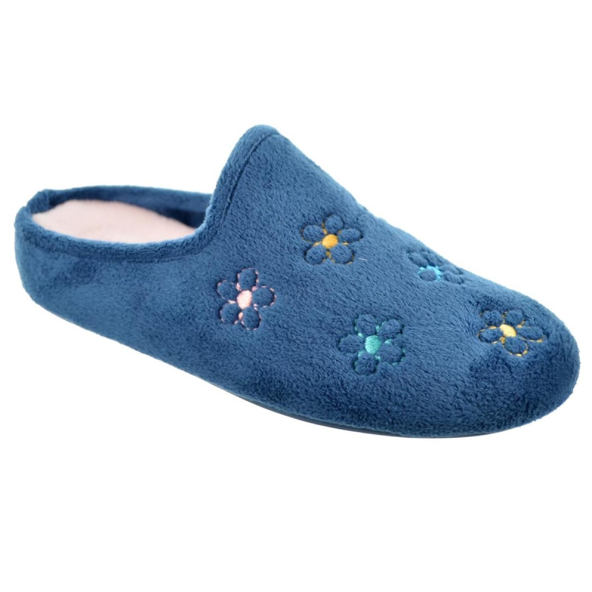 Zapatilla de casa para mujer en algodón natural y con suela de goma y con diseño de flores - Imagen 2