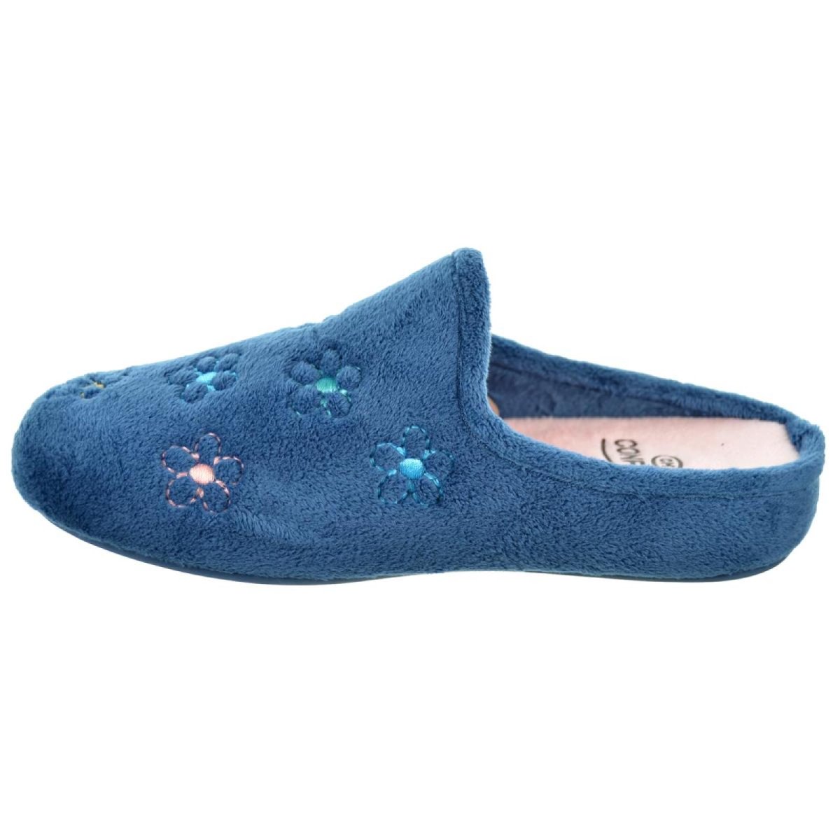 Zapatilla de casa para mujer en algodón natural y con suela de goma y con diseño de flores - Imagen 4