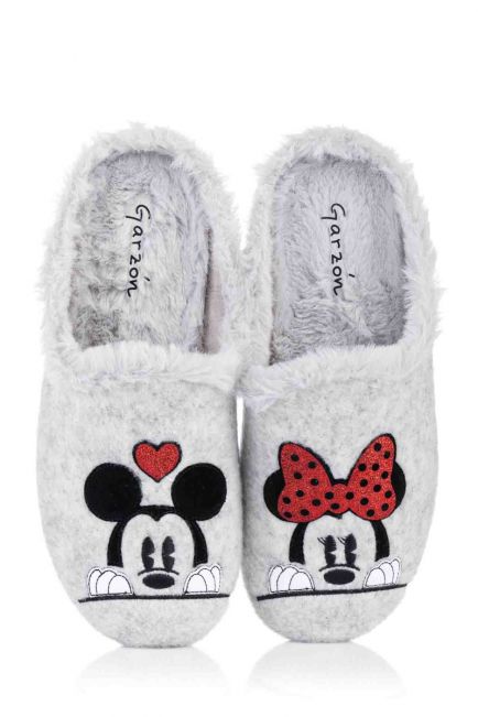 Zapatillas de mujer para casa en algodon natural con estampado de Mickey Mouse con suela de goma antideslizante - Imagen 2