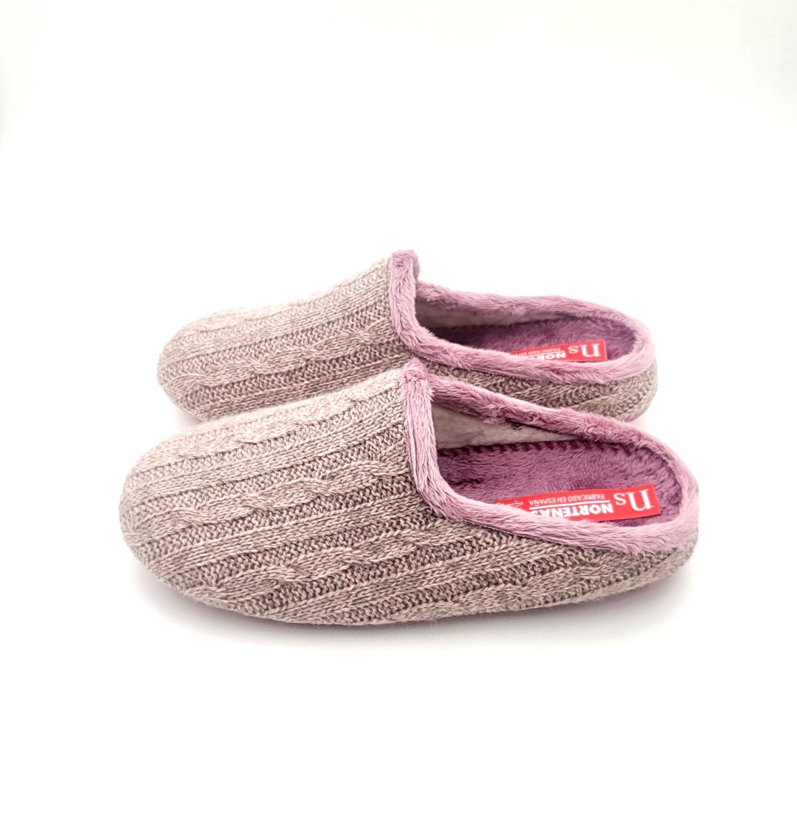 Zapatilla abierta de punto con dibujo de ochos con borreguito blanco - Imagen 4