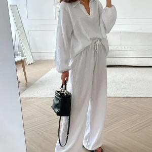 Conjunto casual de dos piezas con cuello en V