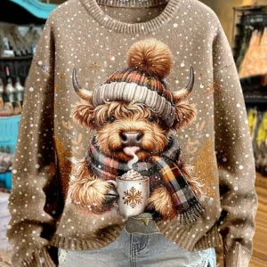 Mira – Suéter navideño con estampado de highlander