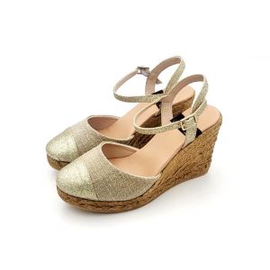 Alpargata lino puntera glitter cuña 7cm y cierre de correa de la marca Gaimo
