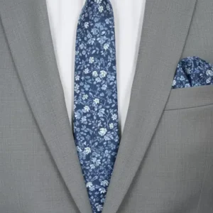 Set Corbata y Pañuelo Azul Floral