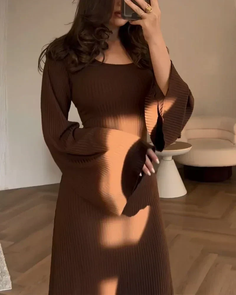 Elegante vestido de punto con lazo en la cintura - Imagen 3