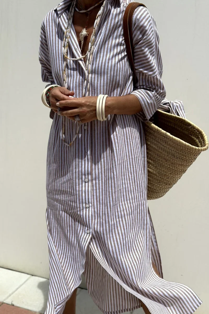 Sophia | Elegante vestido camisero a rayas para Mujer - Imagen 8