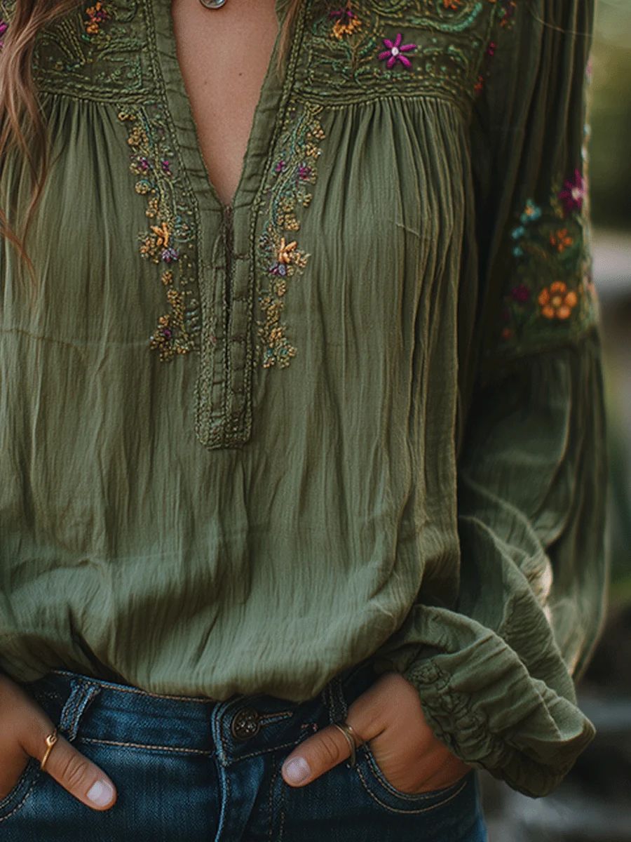 Manuela · Camisa bordada con flores bohemias para Mujer - Imagen 4