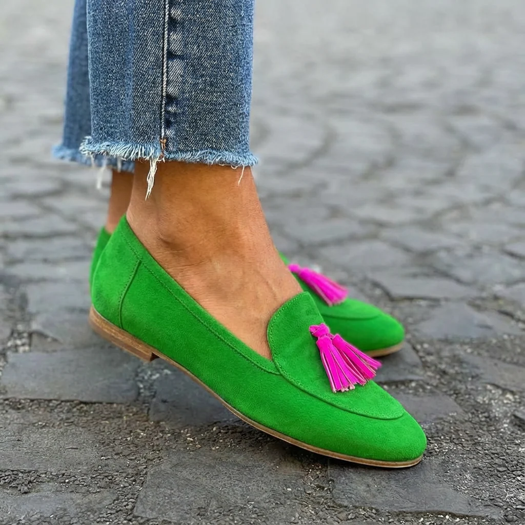LUDE - MOCASÍN VERDE CON BORLAS - Imagen 5
