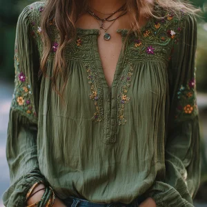 Manuela · Camisa bordada con flores bohemias para Mujer