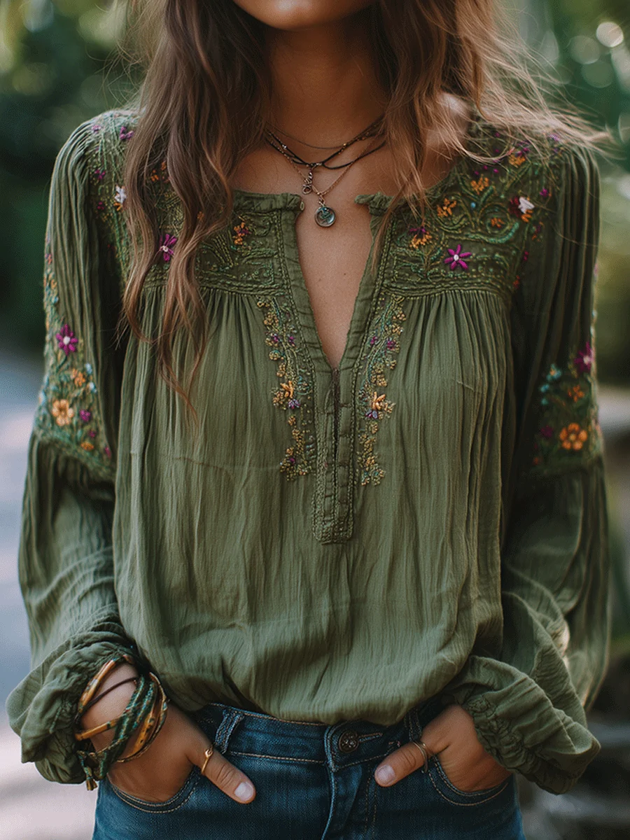 Manuela · Camisa bordada con flores bohemias para Mujer - Imagen 2