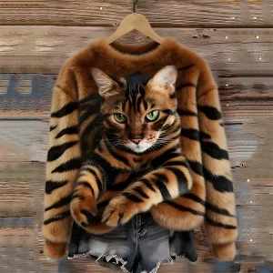Cat - Suéter Cálido con Impresión de Gato