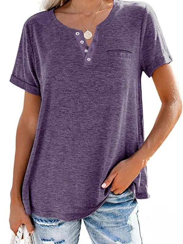 Eira™ Camiseta de Manga Corta con Bolsillo de Color Sólido de Moda - Imagen 3