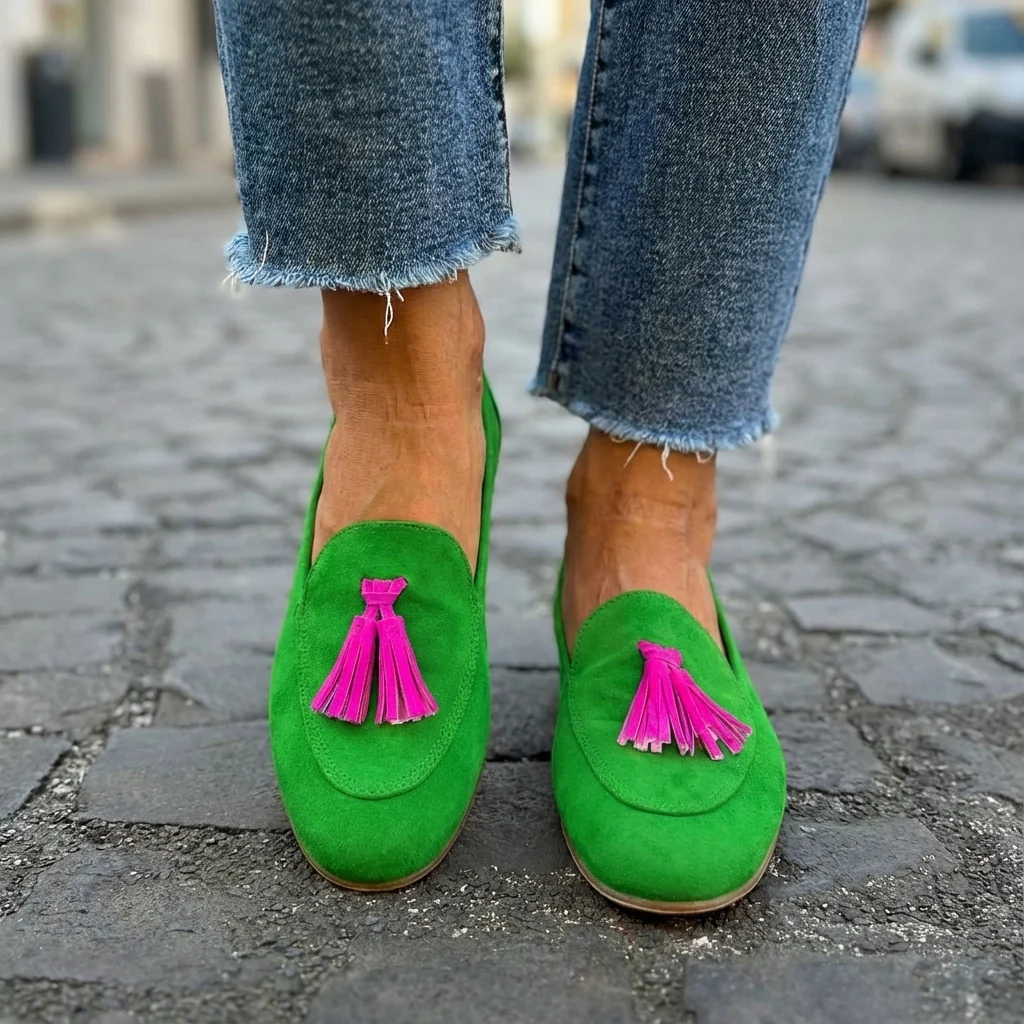 LUDE - MOCASÍN VERDE CON BORLAS - Imagen 3