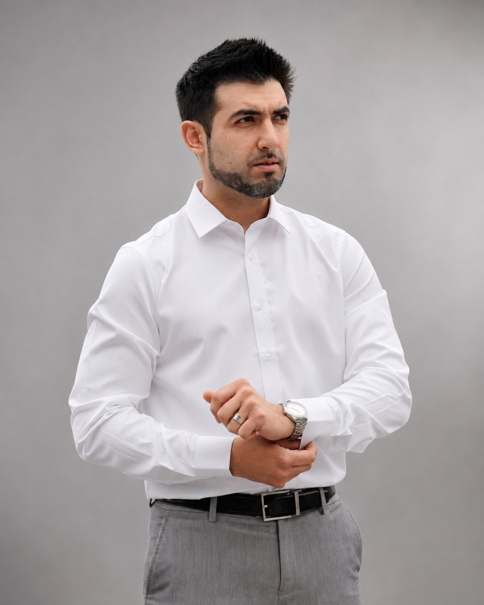 Camisa Blanca Satinada de Hombre Máximo San Martín - Imagen 2