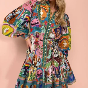 Freya™ Vestido plisado estampado con cordones