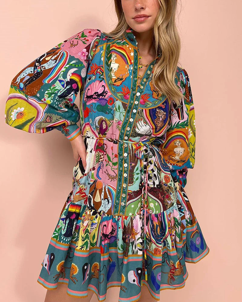 Freya™ Vestido plisado estampado con cordones - Imagen 2